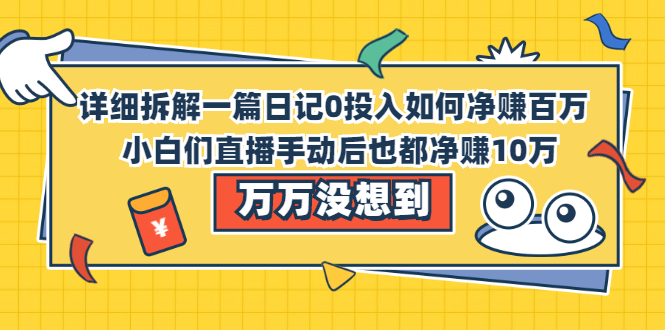 详细拆解一篇日记0投入如何净赚百万，小白们直接复制后也都净赚10万