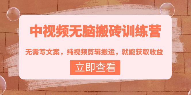 中视频无脑搬砖训练营:无需写文案,纯视频剪辑搬运,就能获取收益!