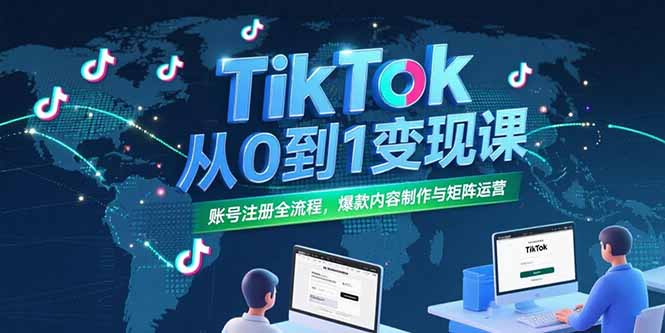 TikTok从0到1变现课，账号注册全流程，爆款内容制作与矩阵运营