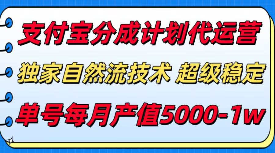 支付宝分成计划代运营，最新自然流技术，收益稳定，单号月产5000＋！