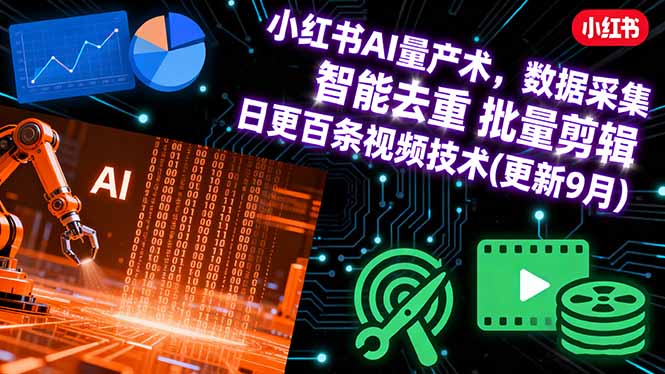 小红书AI量产术，数据采集 智能去重 批量剪辑 日更百条视频技术(更新9月)