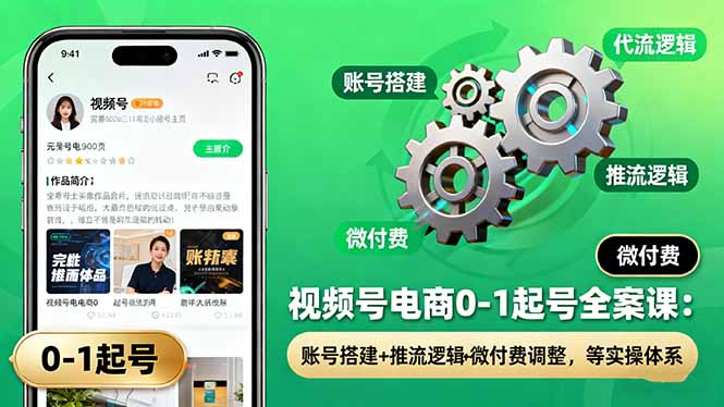视频号电商0-1起号全案课:账号搭建+推流逻辑+微付费调整,等实操体系