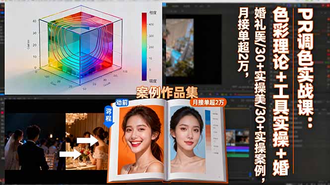 PR调色实战课：色彩理论+工具实操+婚礼医美/30+实操案例，月接单超2万