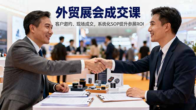 外贸展会成交课，含目标制定、客户邀约、现场成交，系统化SOP提升参展ROI