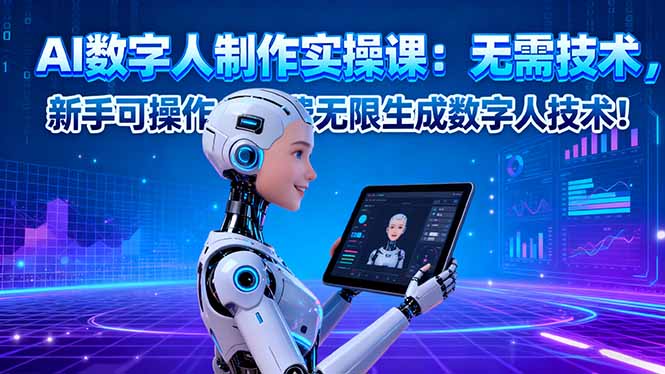 AI数字人制作实操课：无需技术，新手可操作，免费无限生成数字人技术！