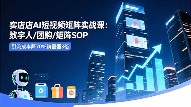 实体店AI短视频矩阵实战课:数字人/团购/矩阵SOP,引流成本降70%销量翻3倍