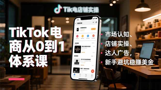 TikTok电商从0到1体系课,市场认知、店铺实操、达人广告,新手避坑稳赚美金