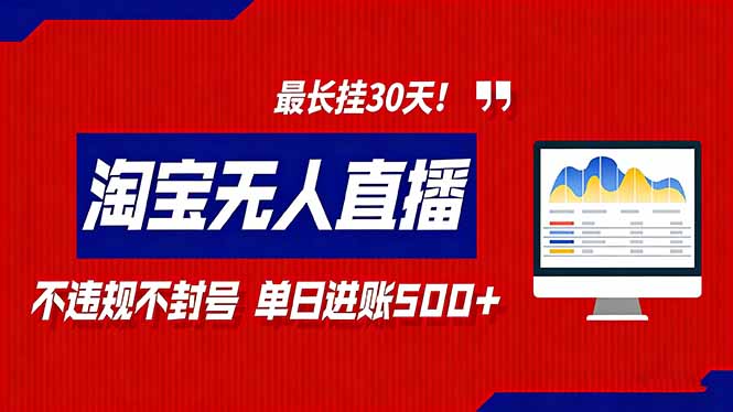 2026淘宝无人直播带货,不违规不封号,每日收益500+,最长挂30 天!
