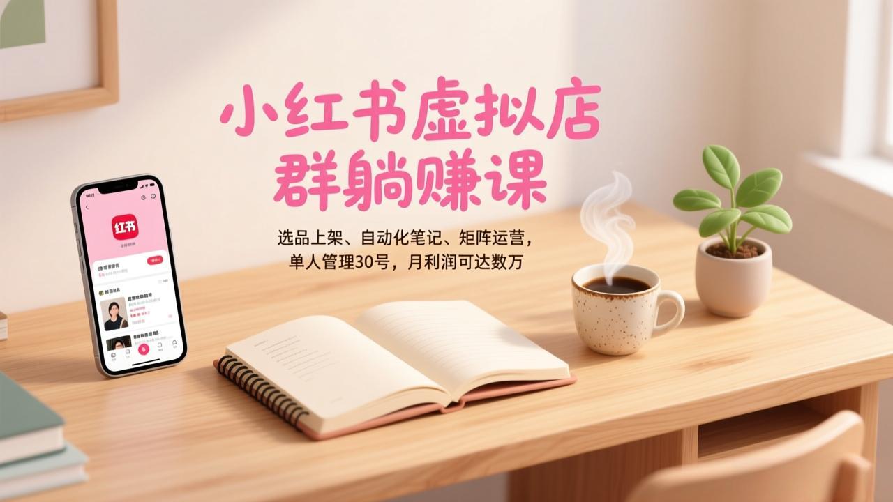 小红书虚拟店群躺赚课,选品上架、自动化笔记、矩阵运营,单人管理30号,月利润可达数万