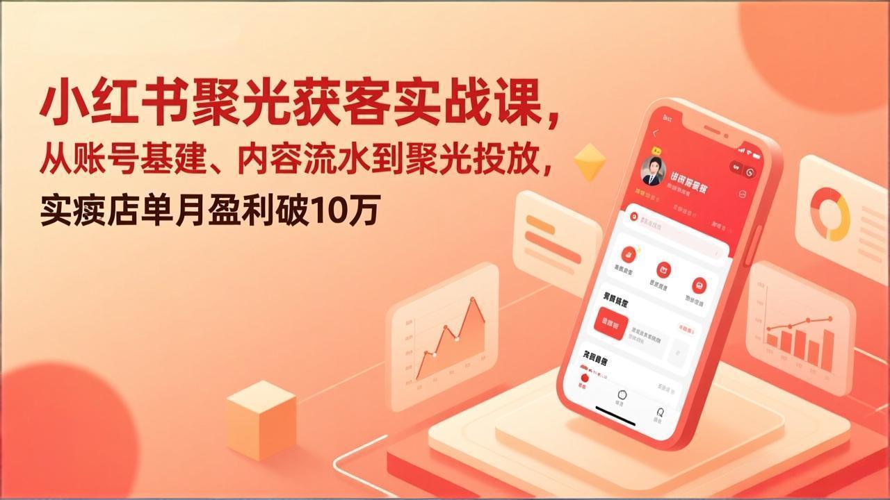 小红书聚光获客实战课，从账号基建、内容流水到聚光投放，实体店单月盈利破10万