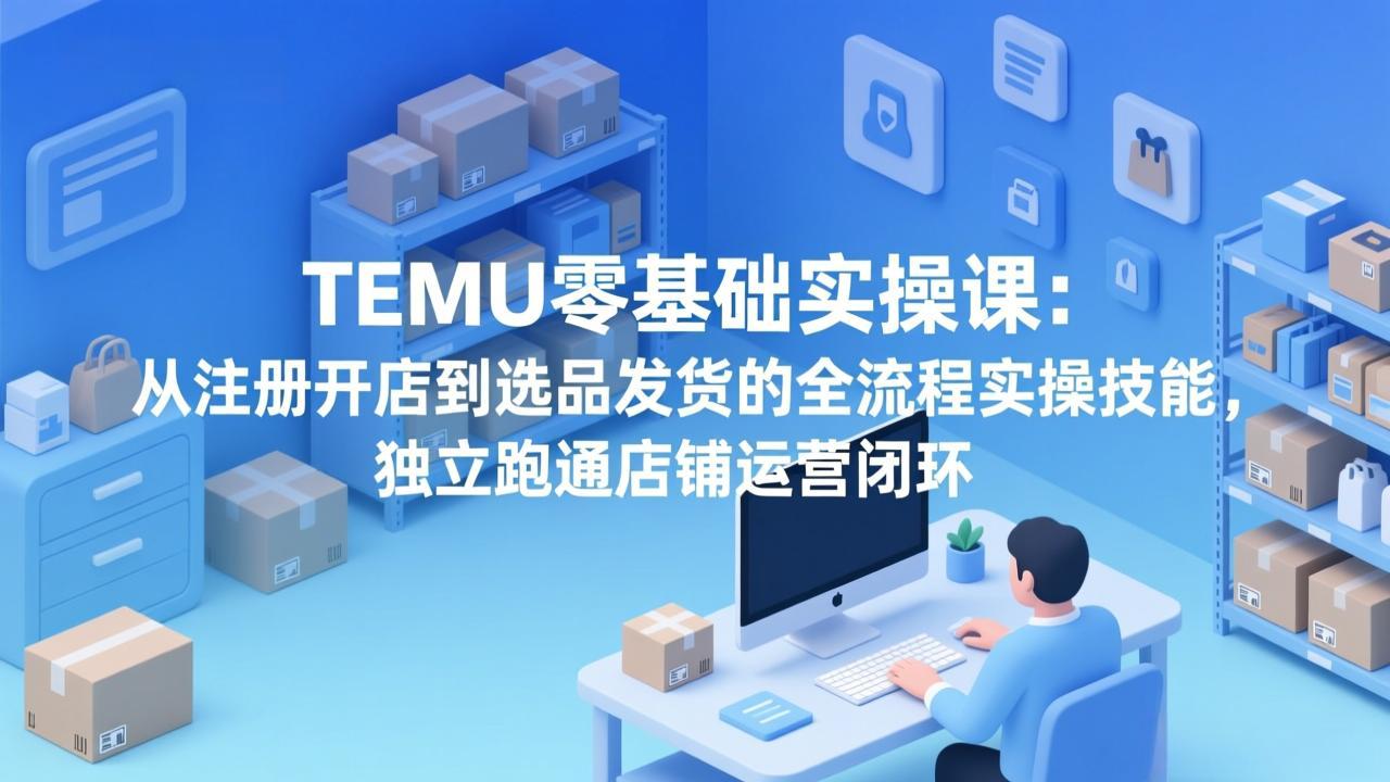 TEMU零基础实操课:从注册开店到选品发货的全流程实操技能,独立跑通店铺运营闭环