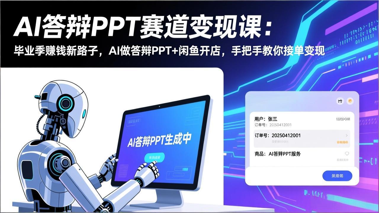 AI答辩PPT赛道变现课(视频+文档)：毕业季赚钱新路子，AI做答辩PPT+闲鱼开店，教你接单变现