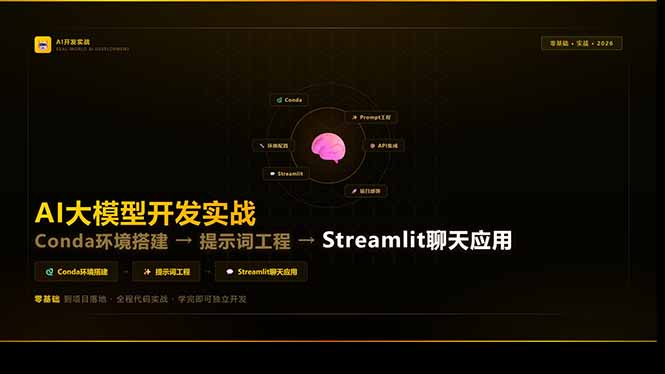 AI大模型开发实战:Conda环境搭建→提示词工程→Streamlit聊天应用,零基础到项目落地