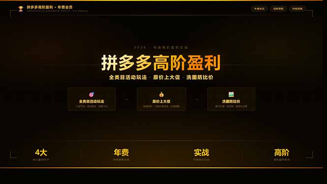 拼多多高阶盈利年费会员(更新3月)：全类目活动玩法、原价上大促、洗图防比价等核心盈利技术
