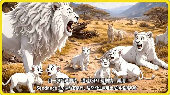 用一张普通图片，通过GPT写剧情，再用Seedance 2.0做动态演绎，居然能生成迪士尼风格搞笑动画