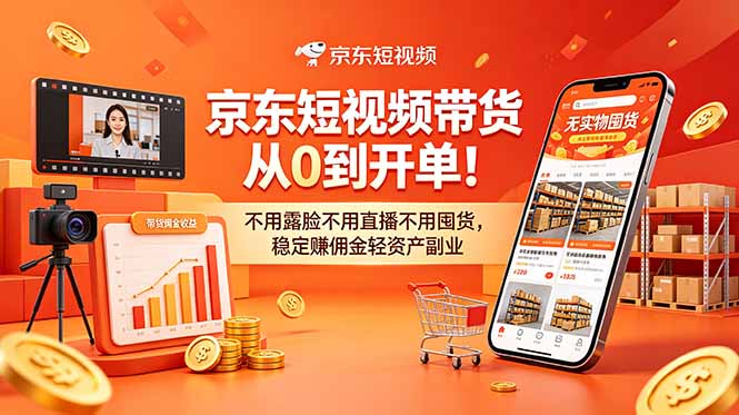 京东短视频带货从0到开单！不用露脸不用直播不用囤货，稳定赚佣金轻资产副业