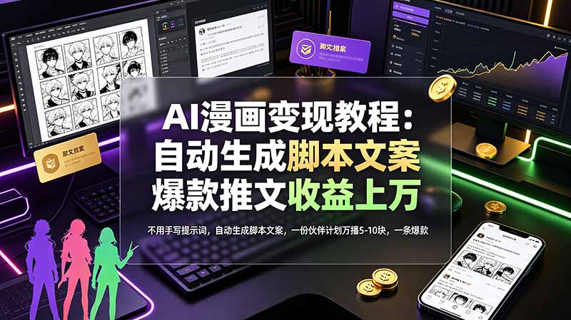 AI漫画变现教程：不用手写提示词，自动生成脚本文案，一份伙伴计划万播5-10块，一条爆款推文收益上万