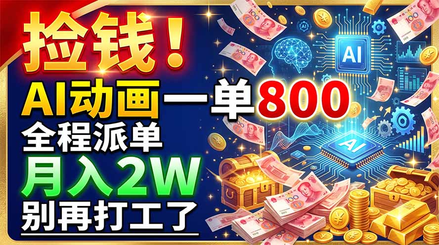 捡钱！AI动画一单800，全程派单，月入2W，别再打工了