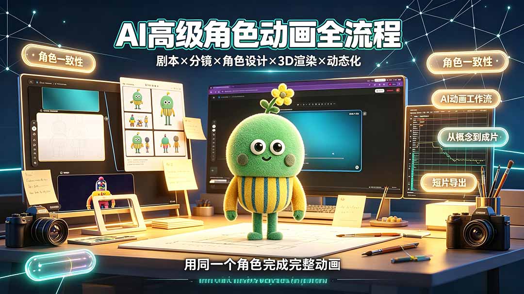 AI高级角色动画全流程:剧本×分镜×角色设计×3D渲染×动态化,从概念到成片一站式教学