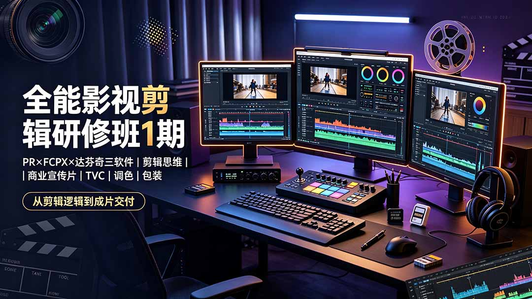 -无水印:PR×FCPX×达芬奇三软件×剪辑思维×商业宣传片×TVC×调色×包装,全链路系统课