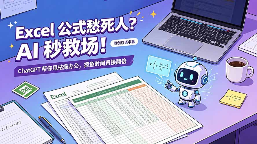 Excel 公式愁死人?AI 秒救场!ChatGPT 帮你甩枯燥办公,摸鱼时间直接翻倍【原创双语字幕】