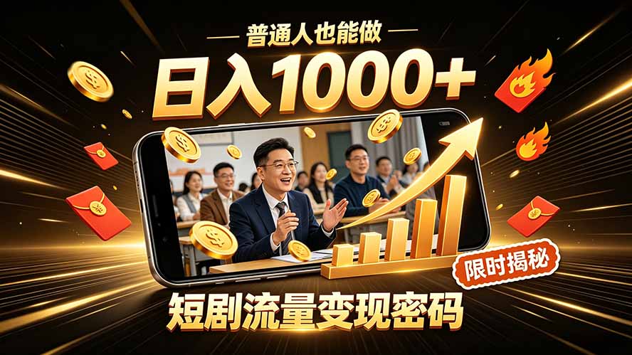 一部手机做短剧分发，不用真人出镜、不用拍摄剧本，快手流量变现日赚千元