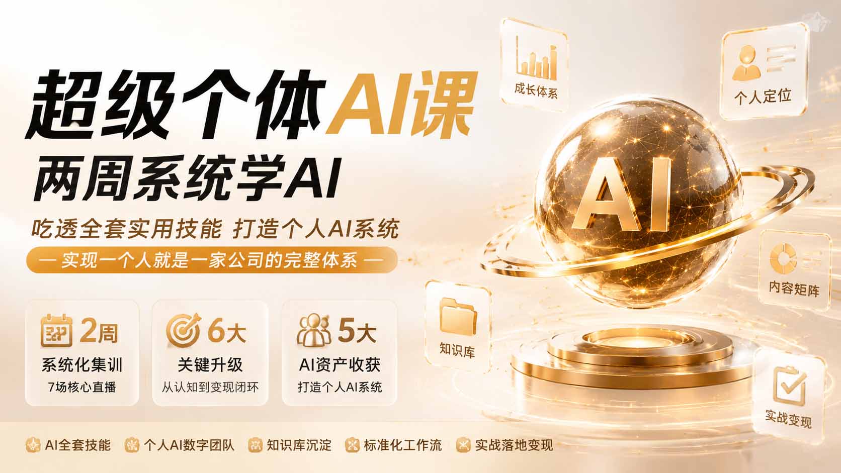 超级个体AI课两周系统学AI；吃透全套实用技能打造个人AI系统，实现一个人就是一家公司的完整体系