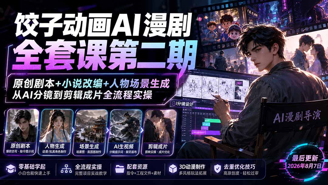 ：原创剧本+小说改编+人物场景生成，从AI分镜到剪辑成片全流程实操