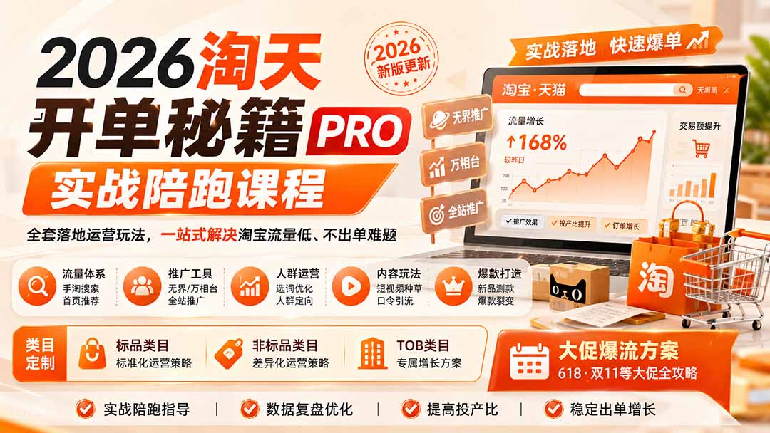 2026淘天开单秘籍PRO实战陪跑课程：全套落地运营玩法，一站式解决淘宝流量低、不出单难题（更新260906）