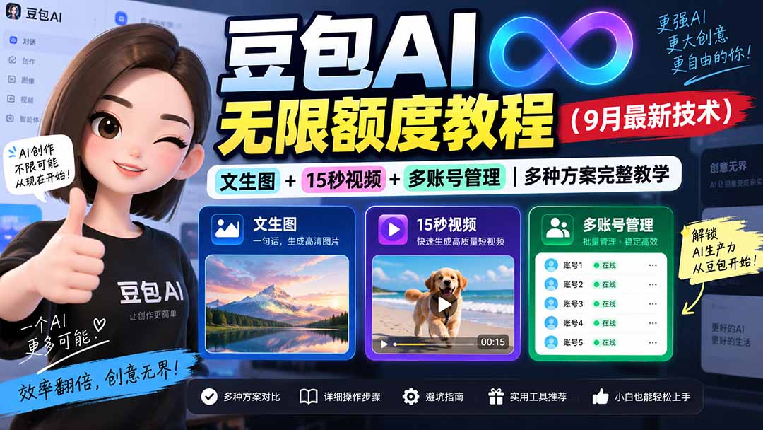 豆包AI无限额度教程（9月最新技术）｜文生图+15秒视频+多账号管理｜多种方案完整教学