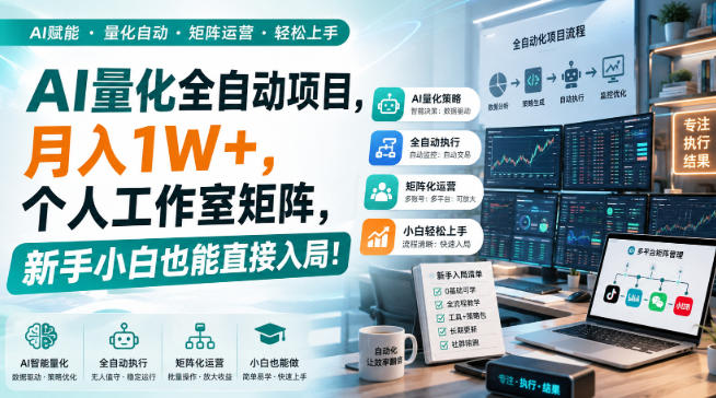 AI量化全自动挂机,月入1W+,个人工作室矩阵,新手小白也能直接入局!