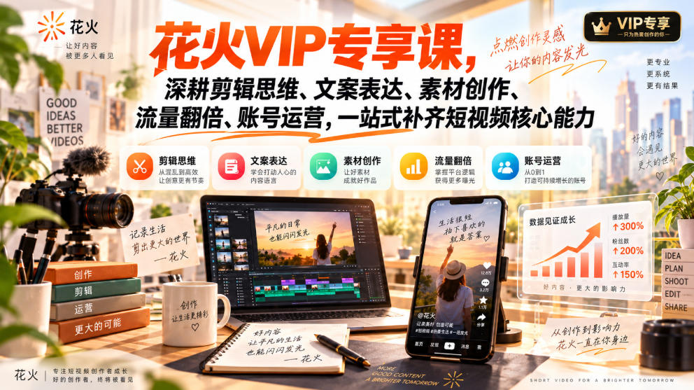 花火VIP专享课：7节打通短视频剪辑思维到账号运营