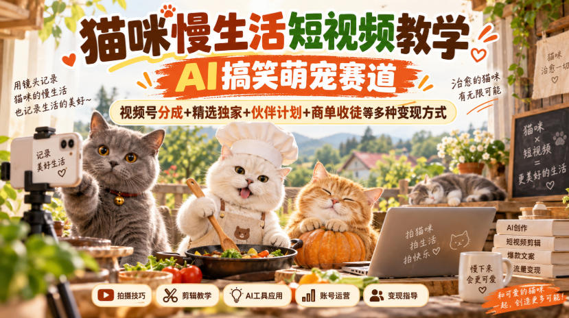 AI猫咪短视频教程，不会养猫也能跑通视频号变现