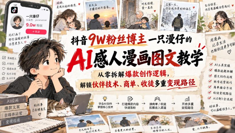 9W粉博主一只漫仔亲授AI感人漫画图文：从素材到变现全拆解