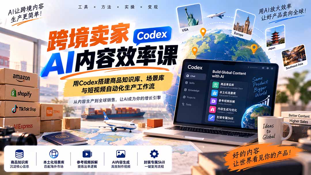 用Codex搭跨境AI工作流，商品库到短视频全跑通