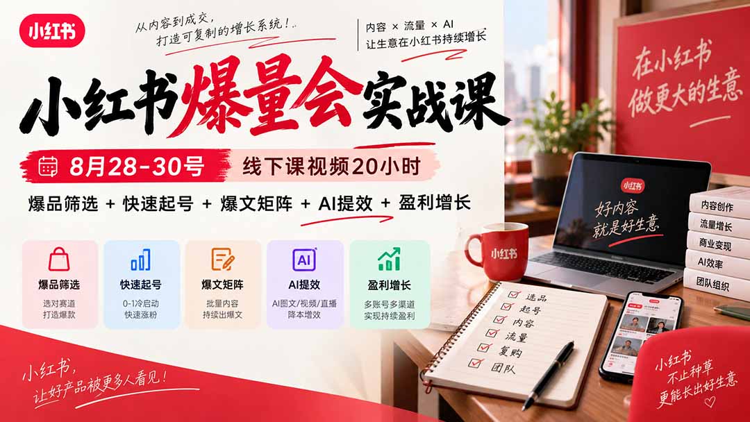 小红书爆款笔记全靠运气?3天线下课把起号到AI提效讲透