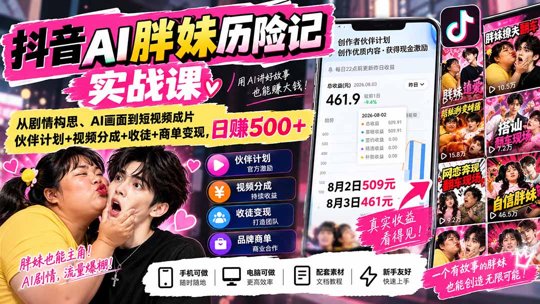 胖妹历险记日入500+:AI剧情短视频制作全流程拆解