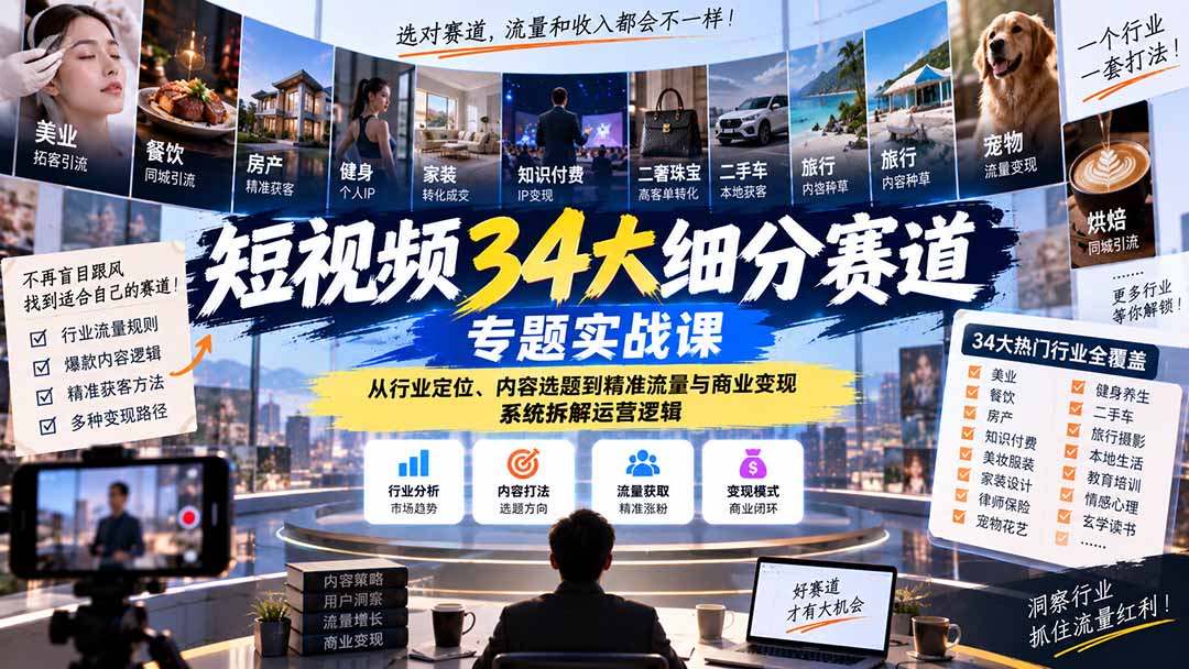做短视频最怕一套模板用到死,34个赛道各有玩法