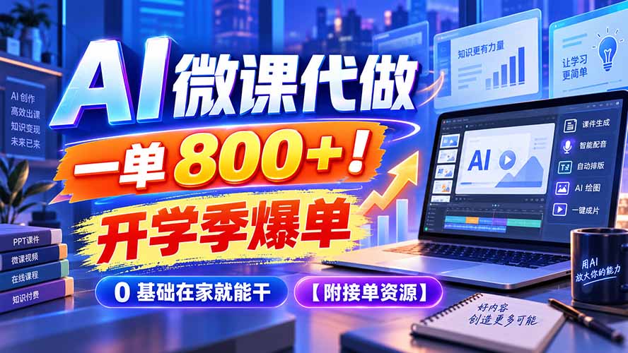 副业做AI微课代做,一单800+,开学季在家接单