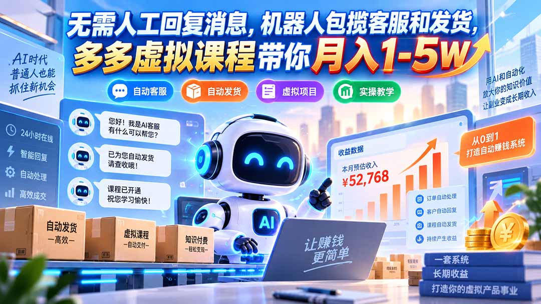 拼多多卖虚拟课程,客服发货全自动,月入1-5W