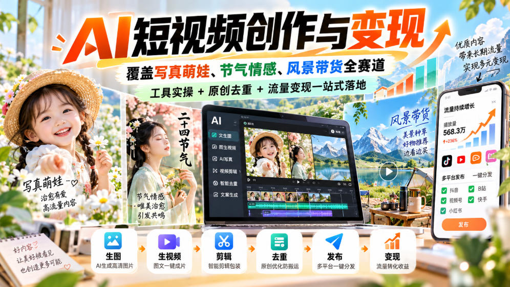 AI短视频创作到变现,380节全流程课一站打通