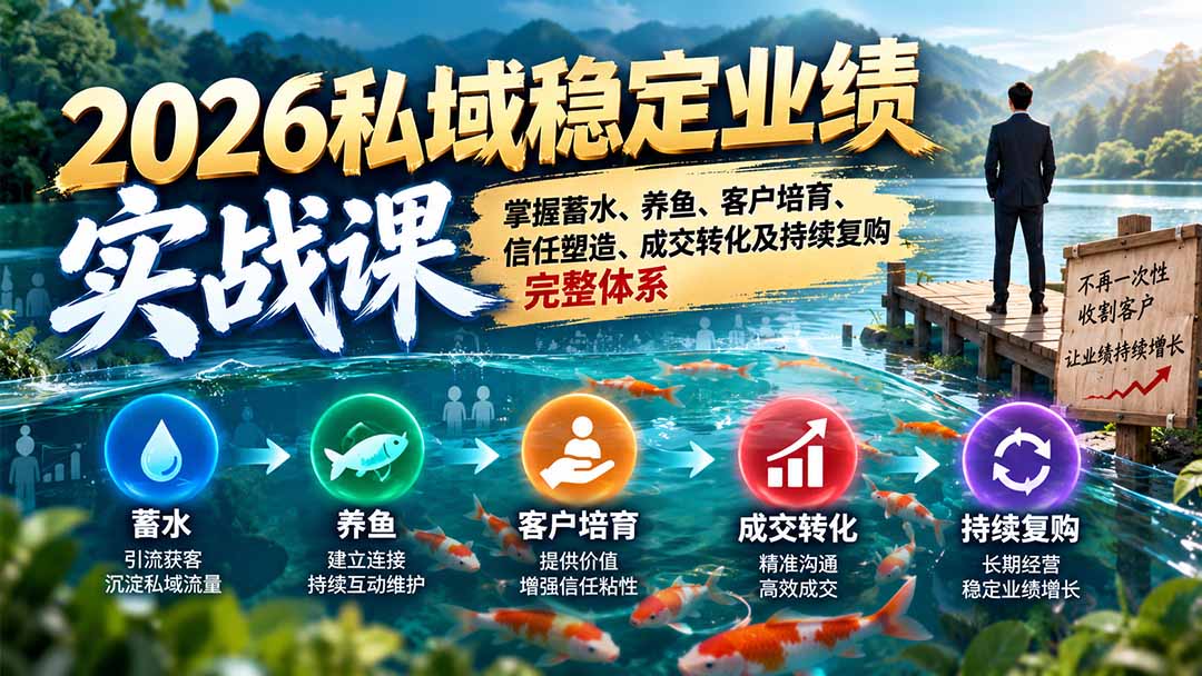 2026私域养鱼课：把蓄水、养鱼、复购全链路一次打通