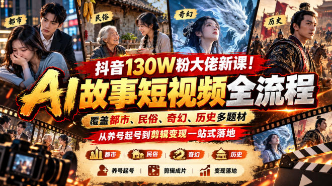抖音130W粉老朱掏家底,AI故事短视频从起号到变现全跑通