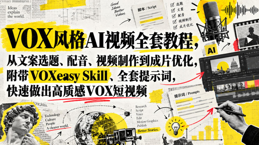 🔥1套教程搞定VOX风AI视频！从选题到成片全覆盖，提示词全包直接开干