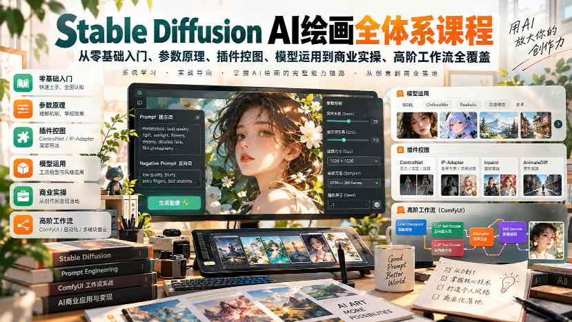 SD AI绘画实战课全套，从0基础到ComfyUI接单变现
