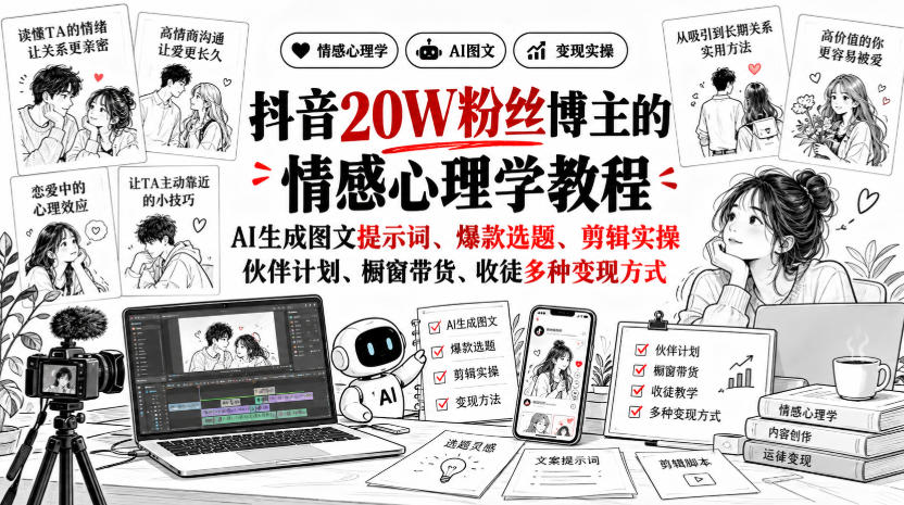 20W粉心理学博主亲授：选题AI剪辑变现一条龙