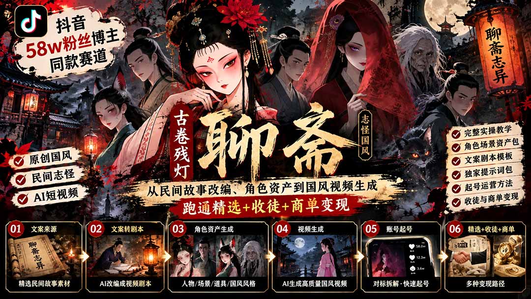 古卷残灯聊斋58w粉怎么做到的？AI国风短视频全链路拆透