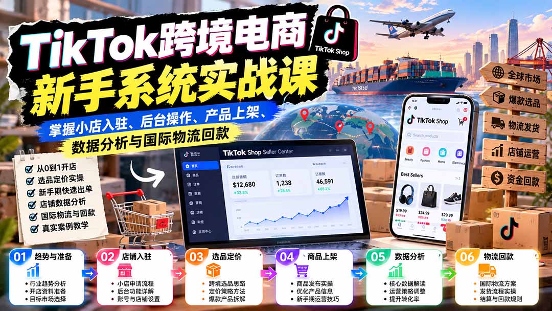 TikTok跨境小店运营课:入驻到回款10步全拆,新手照着干就行