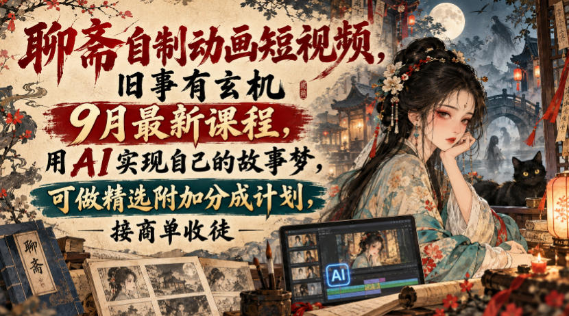 聊斋动画不会画?9月新课AI跑通变现全流程