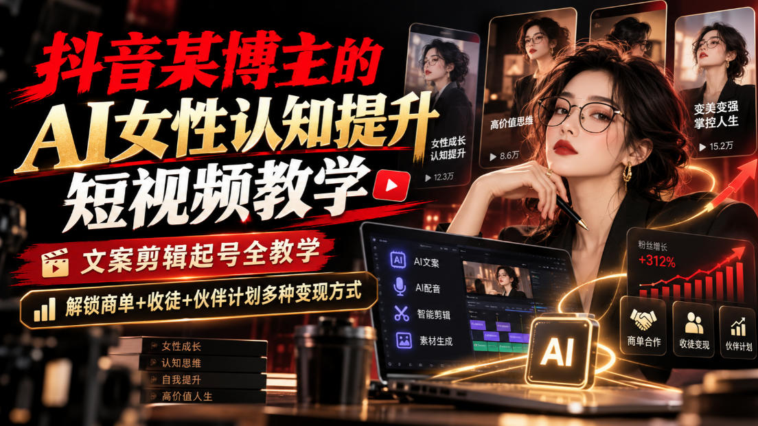 AI女性认知提升短视频课:提示词+起号+商单全实操